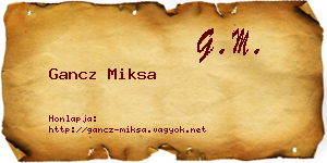 Gancz Miksa névjegykártya